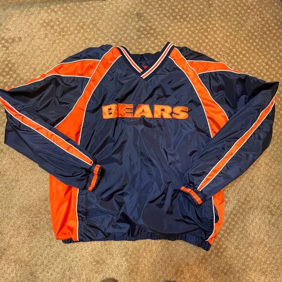 Chicago Bears Jacket Adult L Blue Pullover Windbreaker Lined Side Zipper NFL - Picture 1 of 16